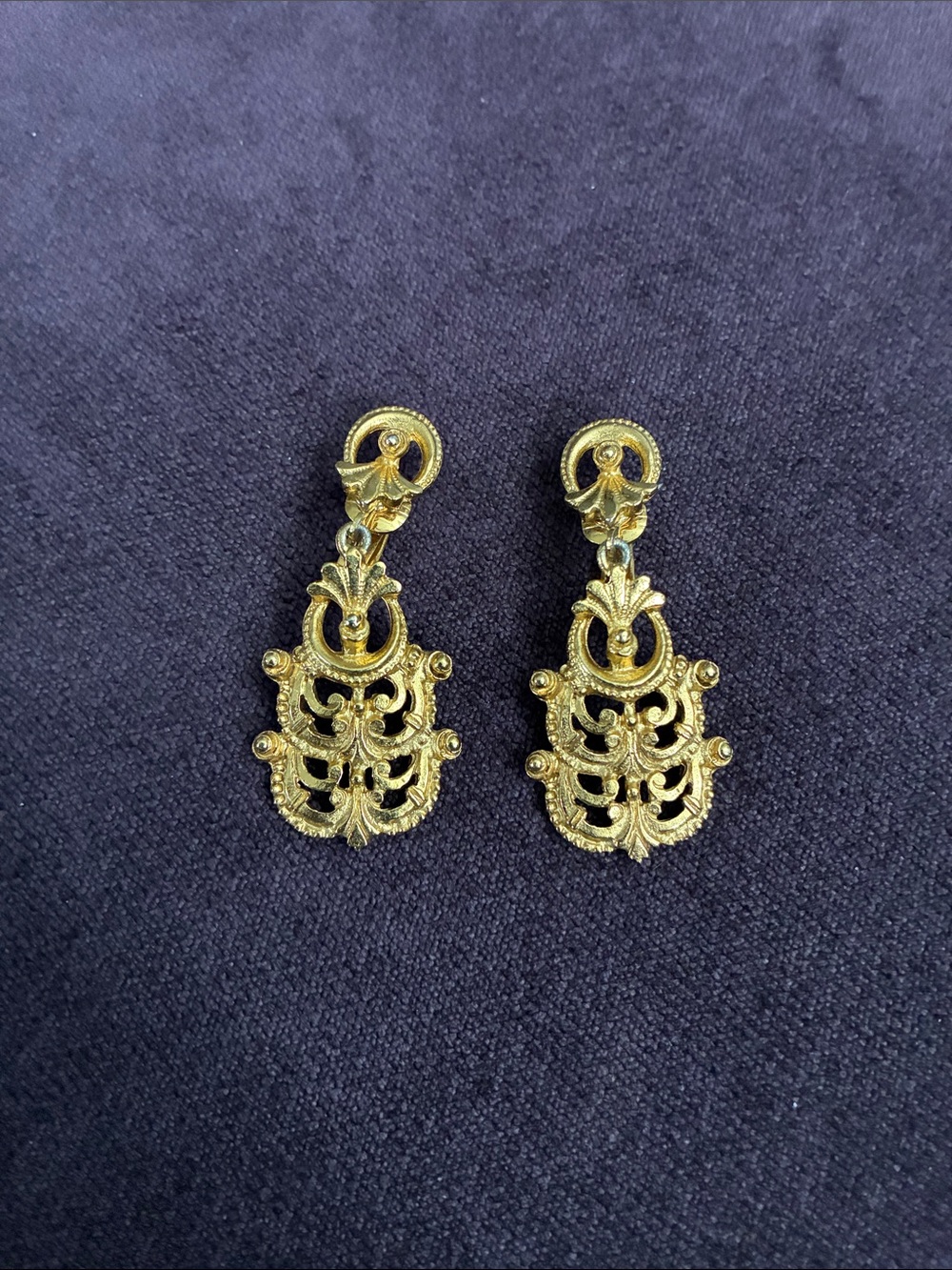 Florenza Gold Filigree Cartouche Drop Earrings - Elegant Women's Jewelry